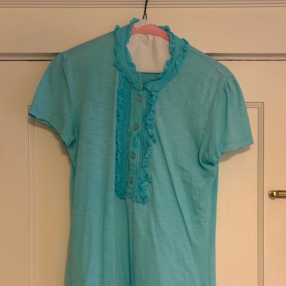 Lilly Pulitzer Aqua Ruffle Button Blouse